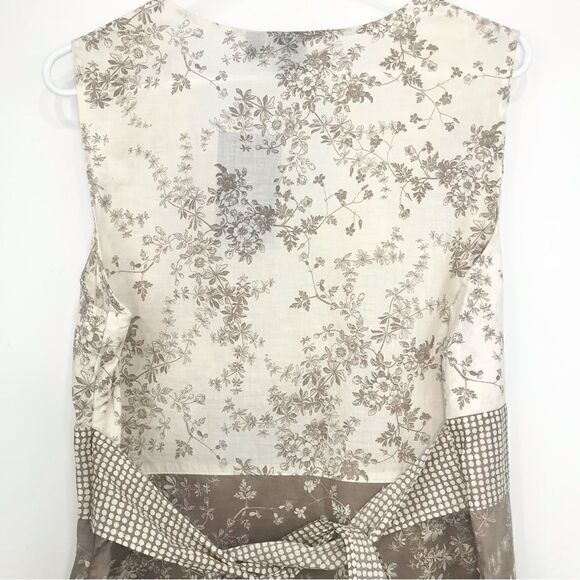 Sonoma NEW Tan Cream Contrast Floral Print Sleeveless Cottagecore Blouse - Picture 6 of 13